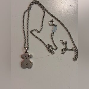 TOUS 16” Silver Teddy Bear Pendant Necklace